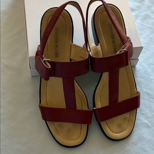 Jennifer Moore Wine Red T-Strap Slingback Sandals